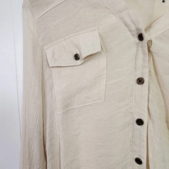 Adiva Sheer Lightweight Loose Long Sleeve Blouse Top Beige Size Small Boho - Picture 4 of 11